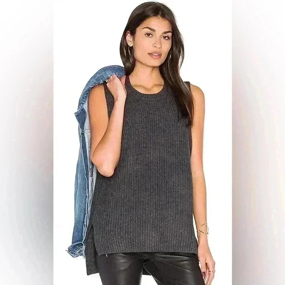 Baldwin Merino Wool Cashmere Blend Moe Sweater Vest in Heathered Gray Size Small